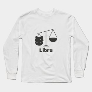 Libra Cat Zodiac Sign with Text (Black and White) Long Sleeve T-Shirt